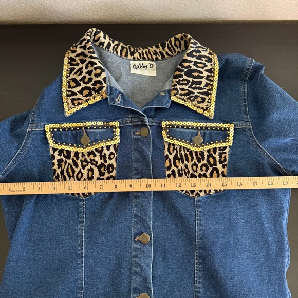 Vintage Gabby D Studded Leopard Western Jacket Women's Medium Blue Denim‎ Sequin - Picture 9 of 11
